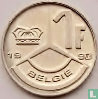 Belgien 1 Franc 1990 (NLD - Fehlprägungung) - Bild 1