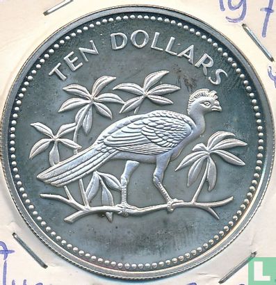 Belize 10 dollars 1974 (PROOF - zilver) "Great curassow" - Afbeelding 2