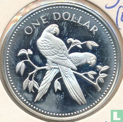 Belize 1 Dollar 1974 (PP - Silber) "Scarlet macaw" - Bild 2