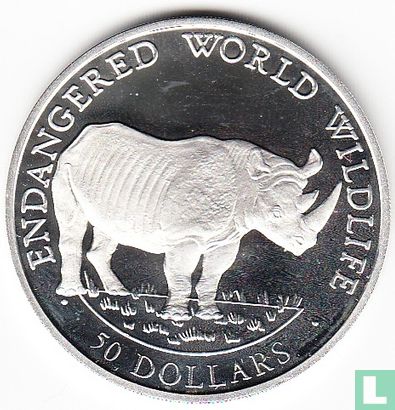 Îles Cook 50 dollars 1990 (BE) "Black rhinoceros" - Image 2