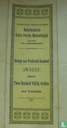 Nederlandsche Gutta-Percha Maatschappij, Bewijs van Preferent aandeel, 250 Gulden, 1917   - Afbeelding 2