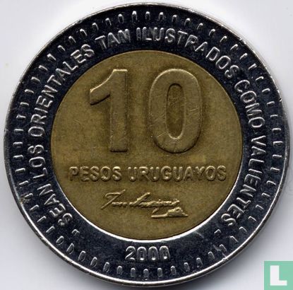 Uruguay 10 pesos 2000 (without asterisks around date) - Image 1