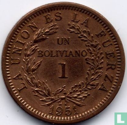 Bolivie 1 boliviano 1951 (KN) - Image 1