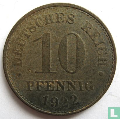Duitse Rijk 10 pfennig 1922 (E) - Afbeelding 1