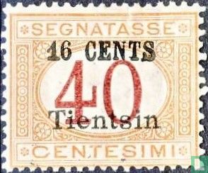 Kantoor Tientsin - portzegel met gewijzigde waarde  