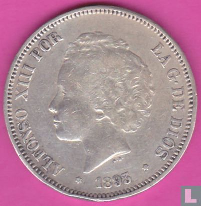 Espagne 5 pesetas 1893 (PG-L) - Image 1