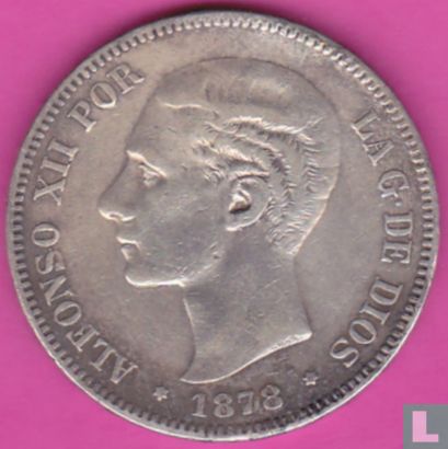 Spain 5 pesetas 1878 (DE-M) - Image 1
