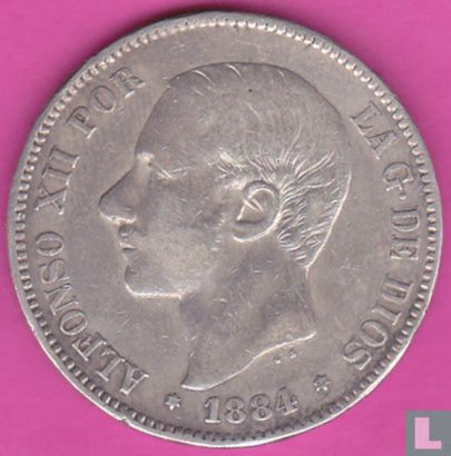 Espagne 5 pesetas 1884 - Image 1