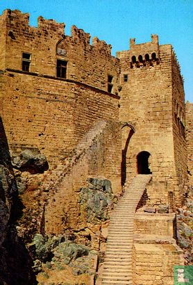 Rhodos - Lindos, Die Freitreppe zu Akropolis mit dem Ritterschloss