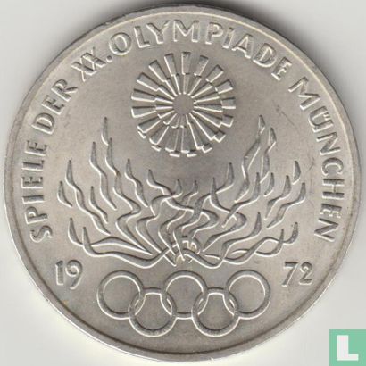 Allemagne 10 mark 1972 (J) "Summer Olympics in Munich - Olympic rings and flame" - Image 1