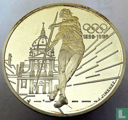 France 100 francs 1994 (PROOF) "1996 Summer Olympics in Atlanta - Javelin Thrower" - Image 2