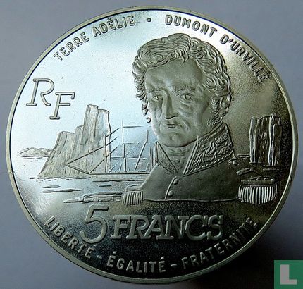 Frankrijk 5 francs 1992 (PROOF) "150th anniversary Death of Jules Dumont d'Urville" - Afbeelding 2