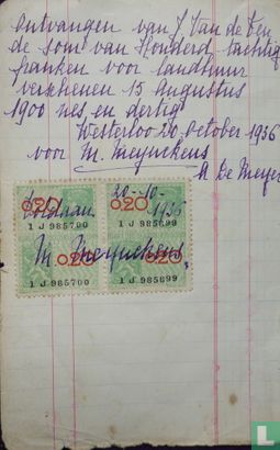 Betaalbewijs Huishuur met taxzegels 1936 - Image 1