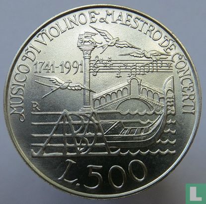 Italië 500 lire 1991 "250th anniversary Death of Antonio Vivaldi" - Afbeelding 1