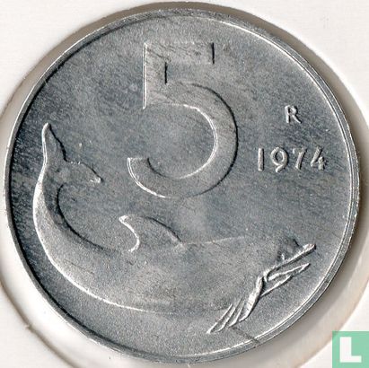 Italië 5 lire 1974 - Afbeelding 1