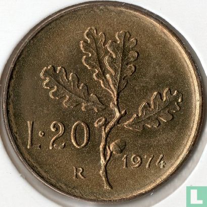 Italië 20 lire 1974 - Afbeelding 1