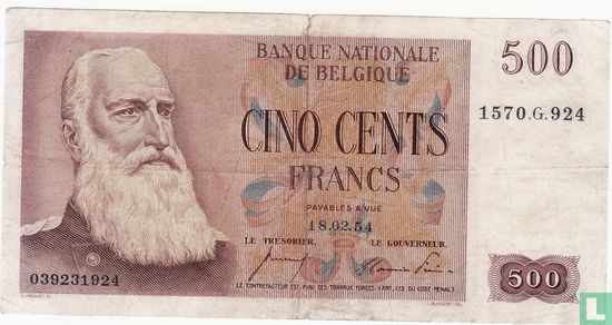 Belgium 500 Francs 1954 - Image 1