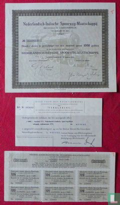 Nederlandsch-Indische Spoorwegmaatschappij, Aandeel 1000 Gulden,en 6 kleinere coupons f1000 1922 plus rechtsherstel - Afbeelding 1