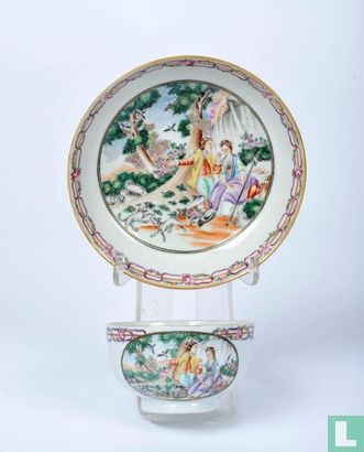Chinees porselein famille rose chine de commande 18e eeuws kop en schotel