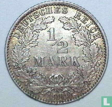 Duitse Rijk ½ mark 1914 (J) - Afbeelding 1