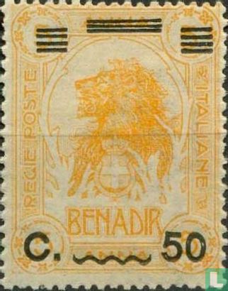 Lion's head, with overprint 