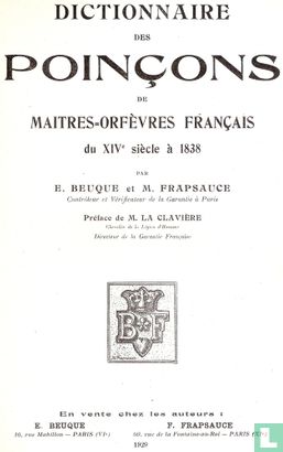 Dictionnaire de Poinçons de maitres-orfèvres Français   - Afbeelding 1