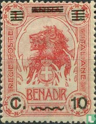 Lion's head, with overprint