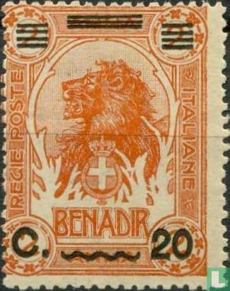 Lion's head, with overprint   