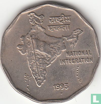 India 2 rupees 1993 (Bombay) - Afbeelding 1