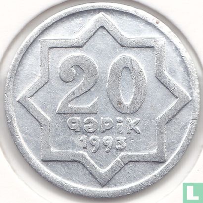Azerbaijan 20 qapik 1993 (aluminum, large I) - Image 1