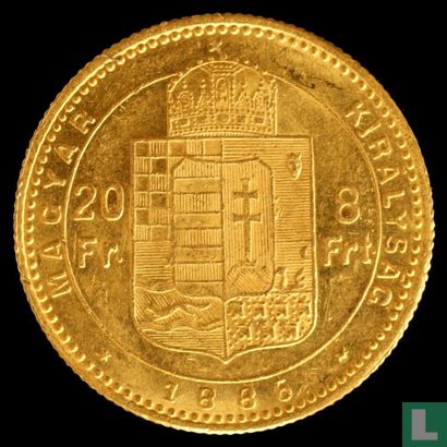 Hongarije 8 forint / 20 francs 1885 - Afbeelding 1