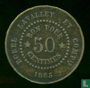 Egypt Suez Canal Construction Currency 50c 1865 - Afbeelding 1