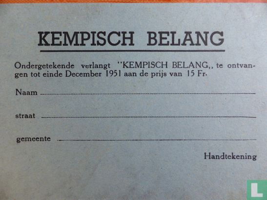 Kempisch Belang.Antwoordkaart Abonnement - Image 1