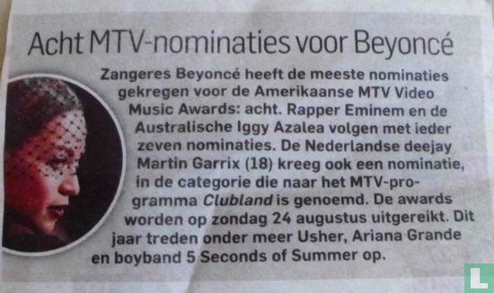 Acht MTV-nominaties voor Beyoncé