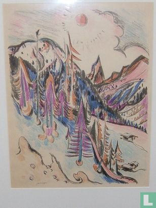 Berglandlandschap - kleurenlitho, uit de serie Schildersprenten, 1947 - Image 2