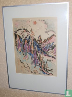 Berglandlandschap - kleurenlitho, uit de serie Schildersprenten, 1947 - Afbeelding 3