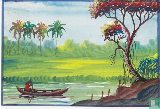 Landschaft mit Kanu und Palmen