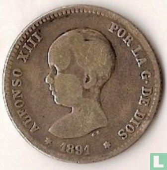 Spanje 1 peseta 1891 - Afbeelding 1