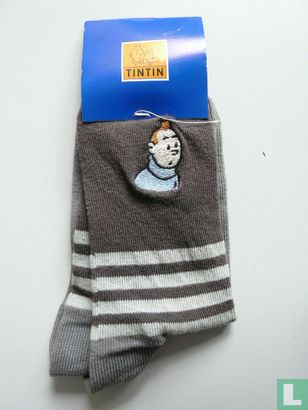 Hergé # Sokken met kuifje afbeeldingbruin en grijze voet maat 29/34