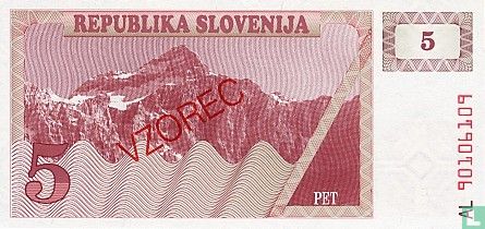 Slovenia 5 Tolarjev 1990 (Vzorec)