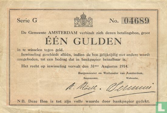 1 Guilder 1914 City of Amsterdam - Image 1