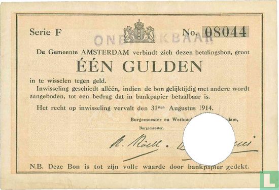 1 Guilder 1914 City of Amsterdam - Image 2