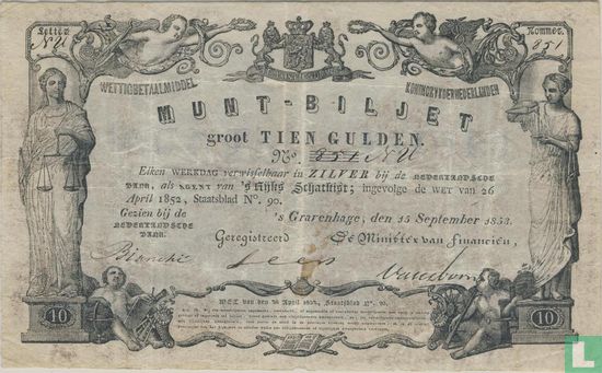 10 Gulden Nederland 1852  - Afbeelding 2