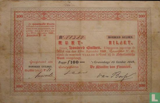 100 1849 niederländische Gulden