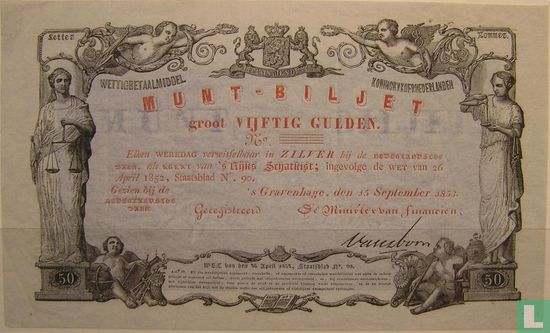 1852 50 Niederlande Gulden