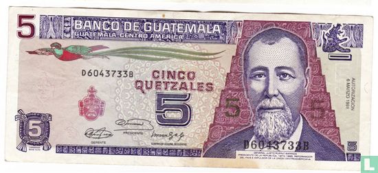 Guatemala 5 Quetzales 1991 - Image 1