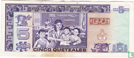 Guatemala 5 Quetzales 1991 - Afbeelding 2