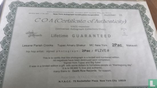 2Pac Handtekening  met Certificaat - Image 2