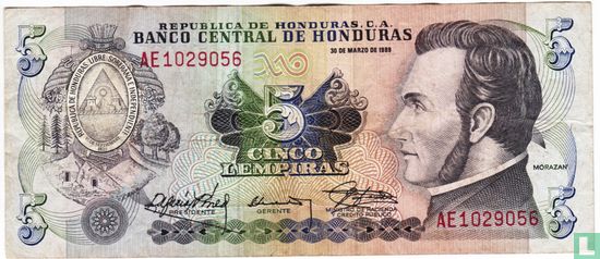 Honduras 5 Lempiras 1989 - Afbeelding 1