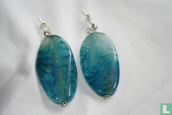 Zilveren oorbellen met blauw craquele glas - Bild 1